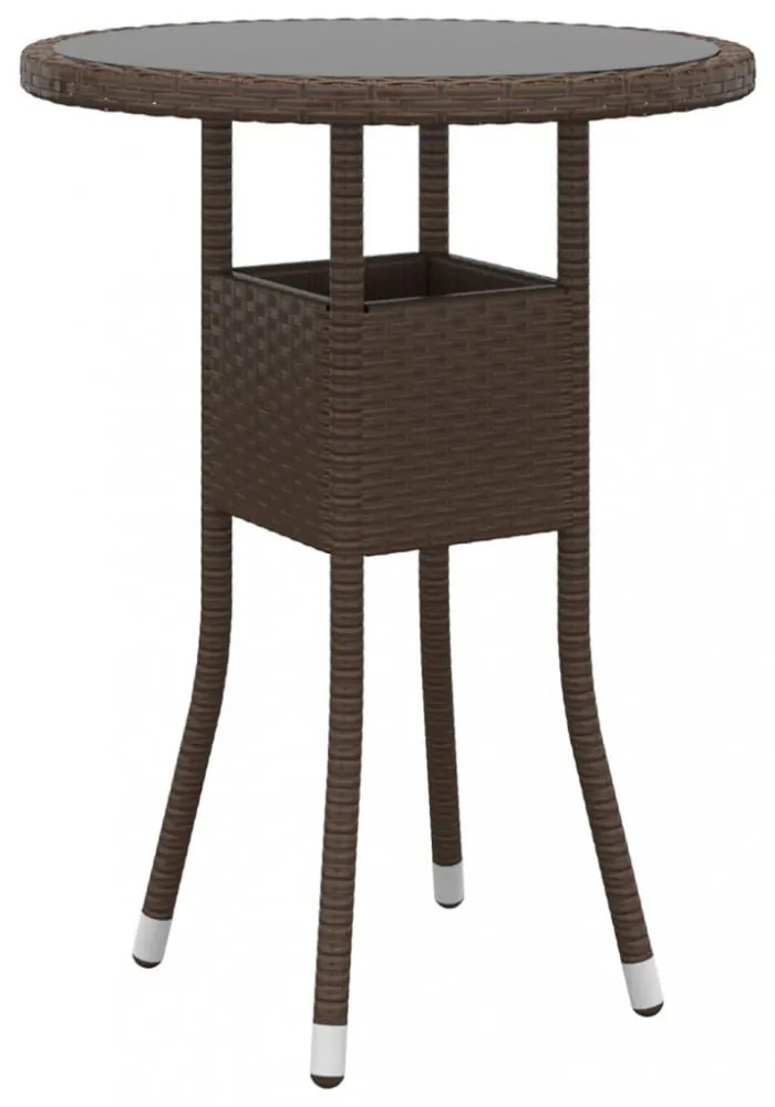 barna polyrattan és edzett üveg kerti asztal Ø60 x 75 cm