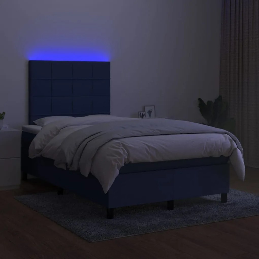 kék szövet rugós és LED-es ágy matraccal 120 x 200 cm