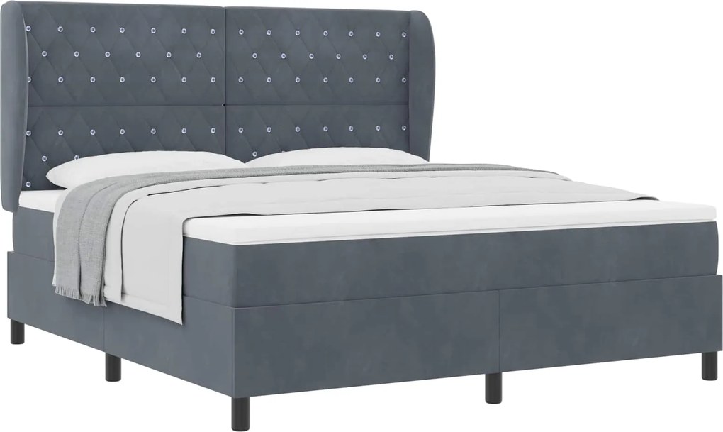 vidaXL Boxrugós ágy matracmal Sötétszürke 200 x 180 cm Poliészter