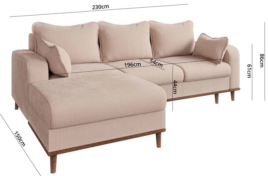 Bézs kordbársony sarokkanapé (bal oldali) Beata – Ropez