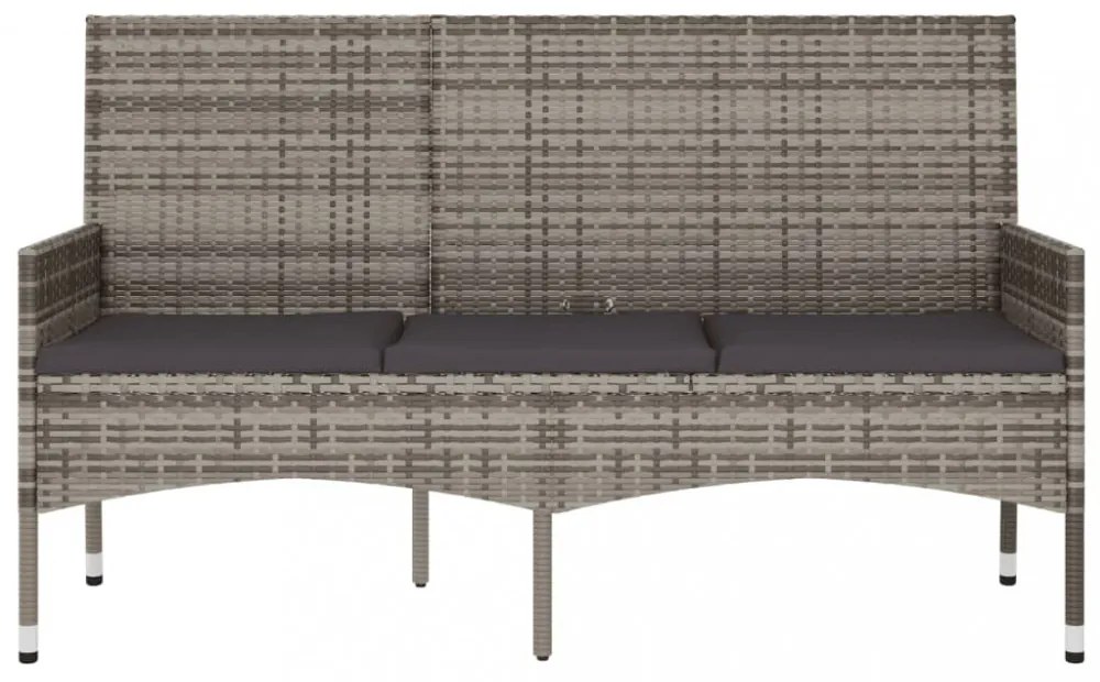 3 személyes szürke polyrattan kerti kanapé párnával