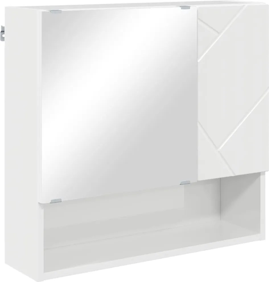 vidaXL Tükörszekrény ajtóval Magas Fényű Fehér 59 x 17 x 55 cm Faanyag