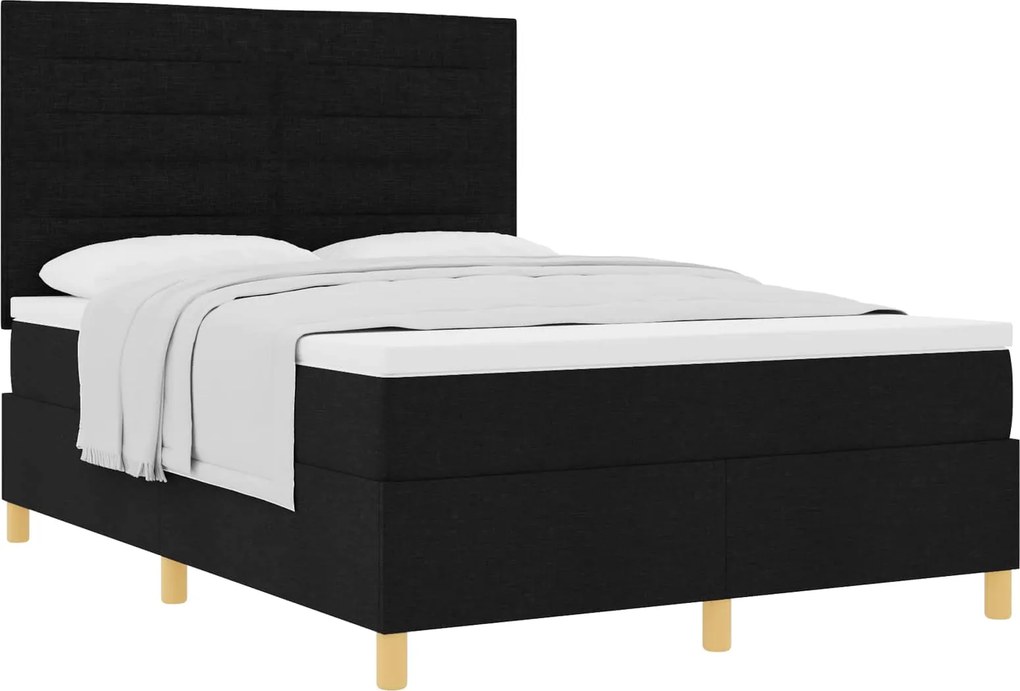 vidaXL Boxrugós ágy matracmal fejtámlával Fekete 140 x 190 cm szövet