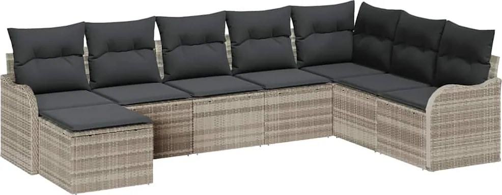 vidaXL Kerti Kanapé Szett párnával 8 pcs Világosszürke Poli rattan
