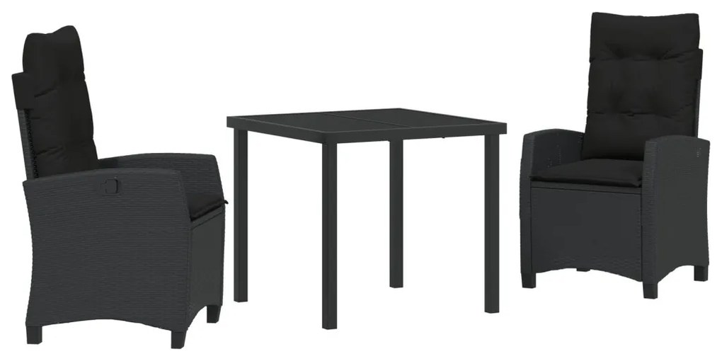 3 részes kerti étkező szett párnákkal Fekete Poli Rattan