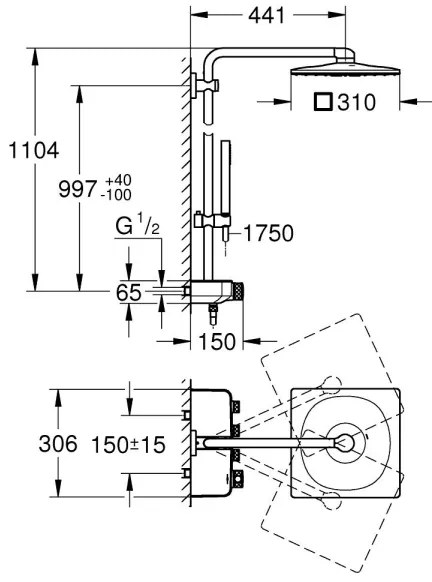 GROHE 26508000 - EUPHORIA SMARTCONTROL 310 CUBE zuhanyrendszer, magasfényű króm