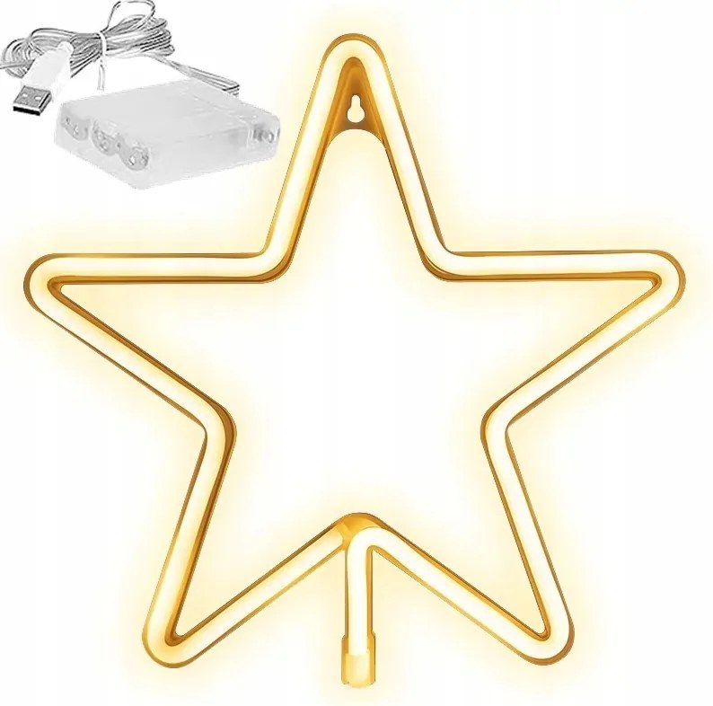 LED-es csillag karácsonyi lámpa Neon karácsonyfadísz USB/3xAA