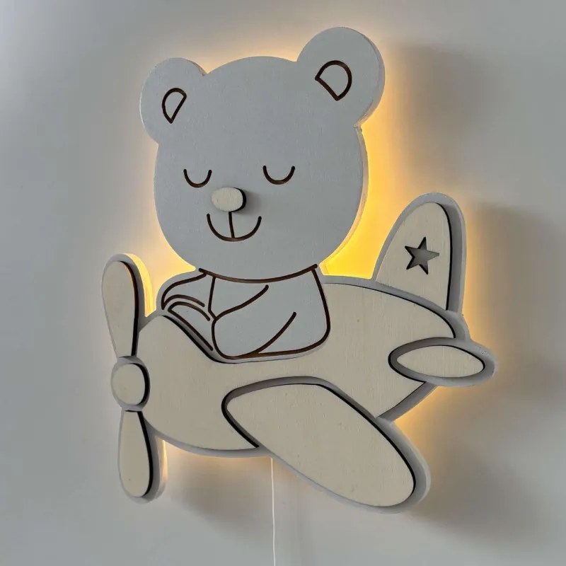 LED dekorációs mackó repülőben – Gyerek éjszakai fény a falon | BRUM