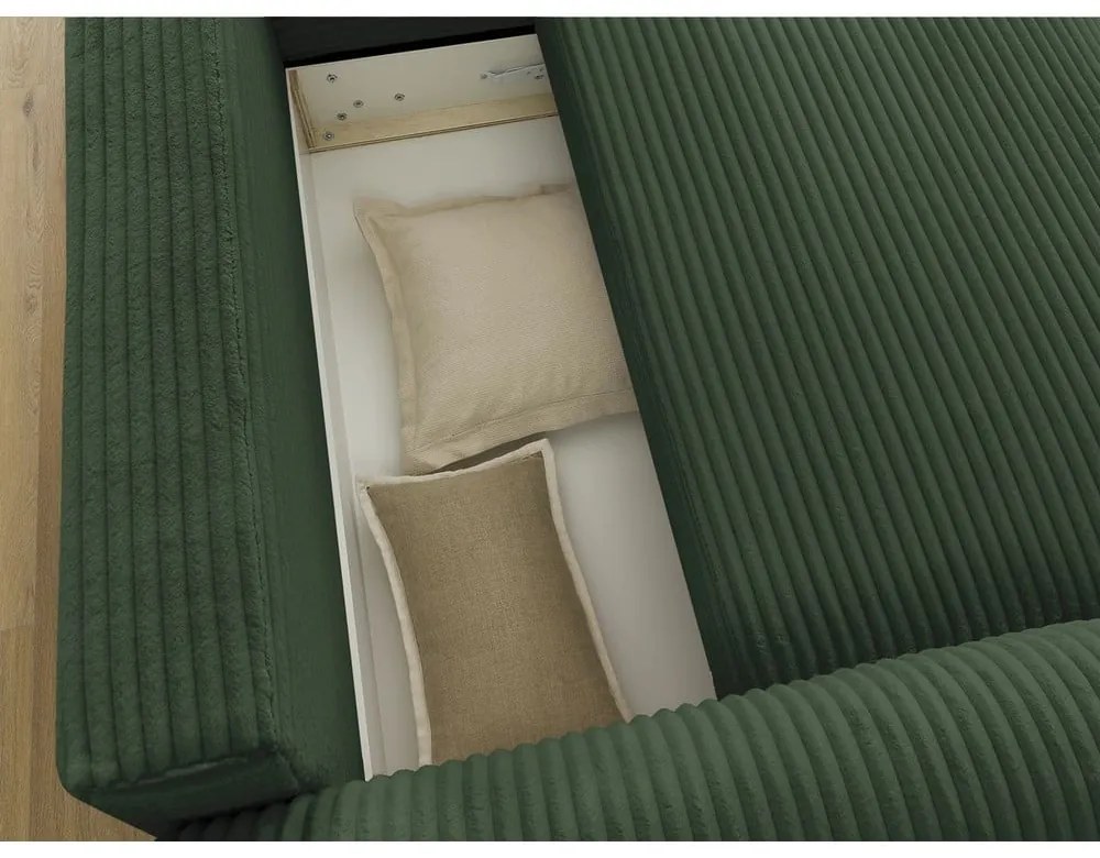 Sötétzöld kordbársony kinyitható sarokkanapé (jobb oldali) Lucien – Bobochic Paris