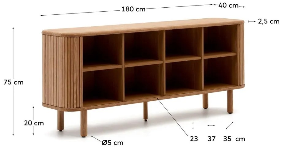 Natúr színű komód tolóajtóval kőrisfa dekorral 180x75,5x40 cm Mailen – Kave Home