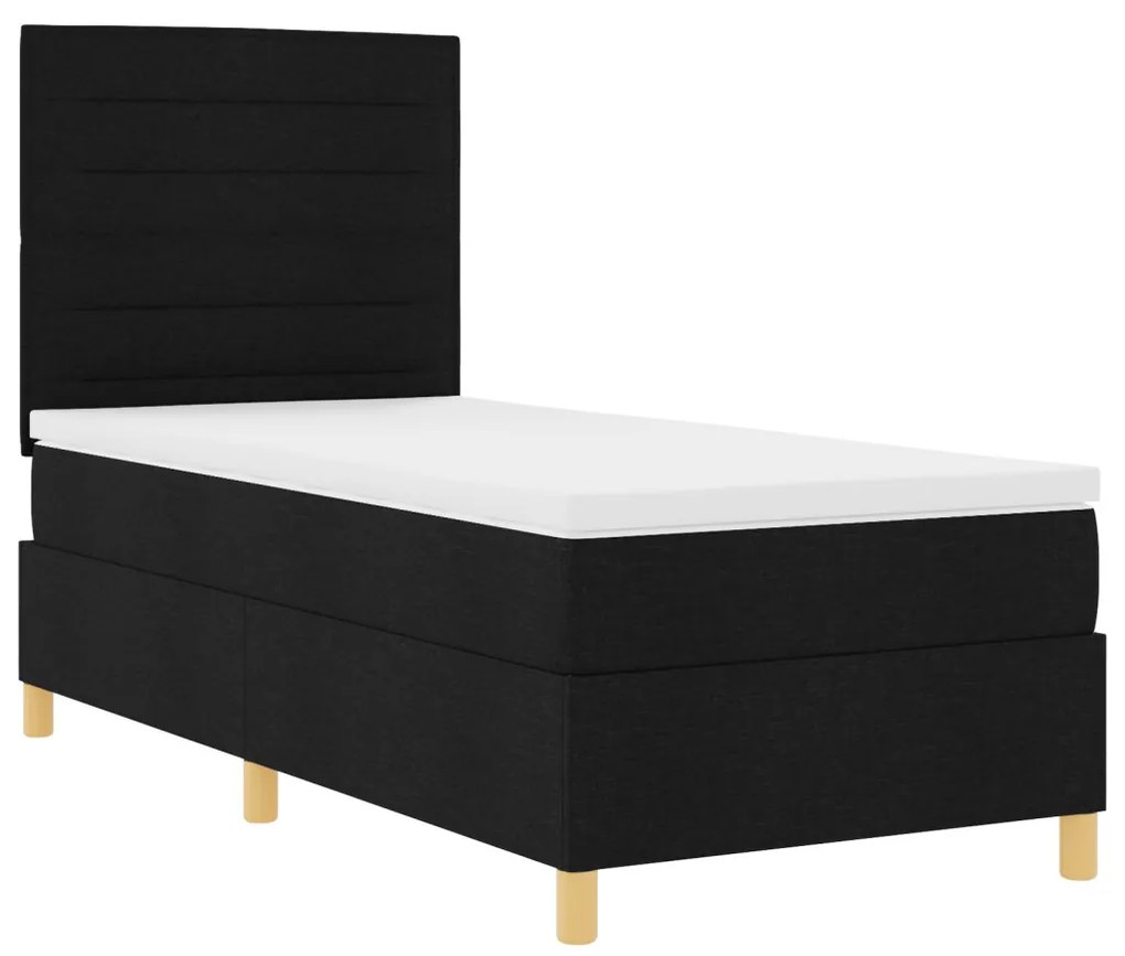 Boxspring Ágy Matrac és LED Fekete 100x200 cm Szövet