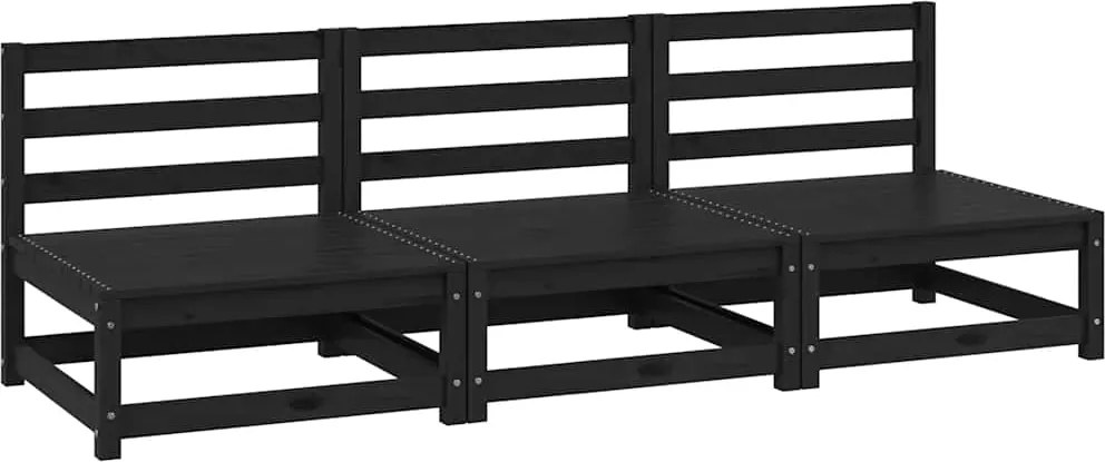 vidaXL 3 db fekete tömör fenyőfa kerti középső kanapé