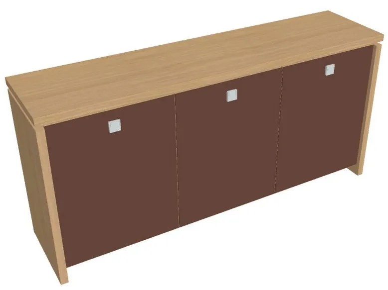 Verno alacsony szekrény 188 x 46 x 90 cm, üvegajtó, világos tölgy / barna
