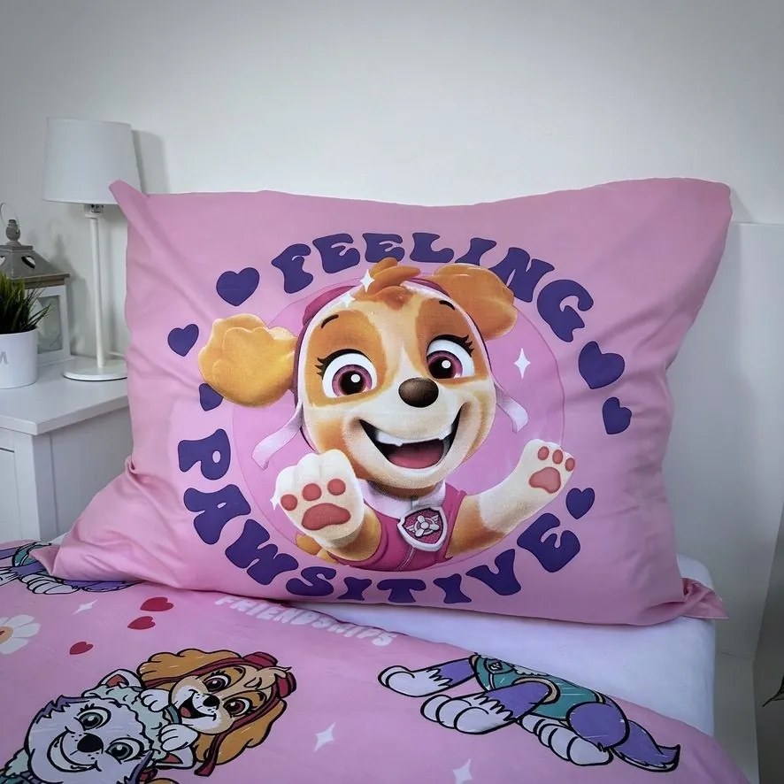 Gyerek mikroszálas ágynemű PAW PATROL Pawsome barátságok rózsaszín Ágyneműhuzat mérete: 70 x 90 cm | 140 x 200 cm