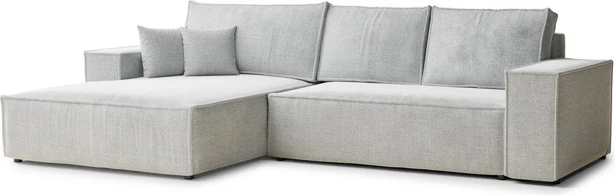 Világosszürke zsenília kinyitható-tárolóhelyes sarokkanapé (bal oldali-heverő résszel) Maze – Maison de Rêve