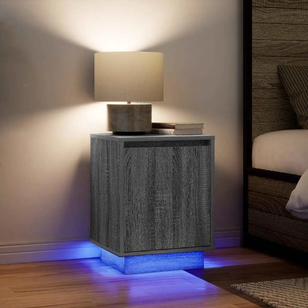 2 db szürke sonoma éjjeliszekrények LED világítással 38x34x50cm