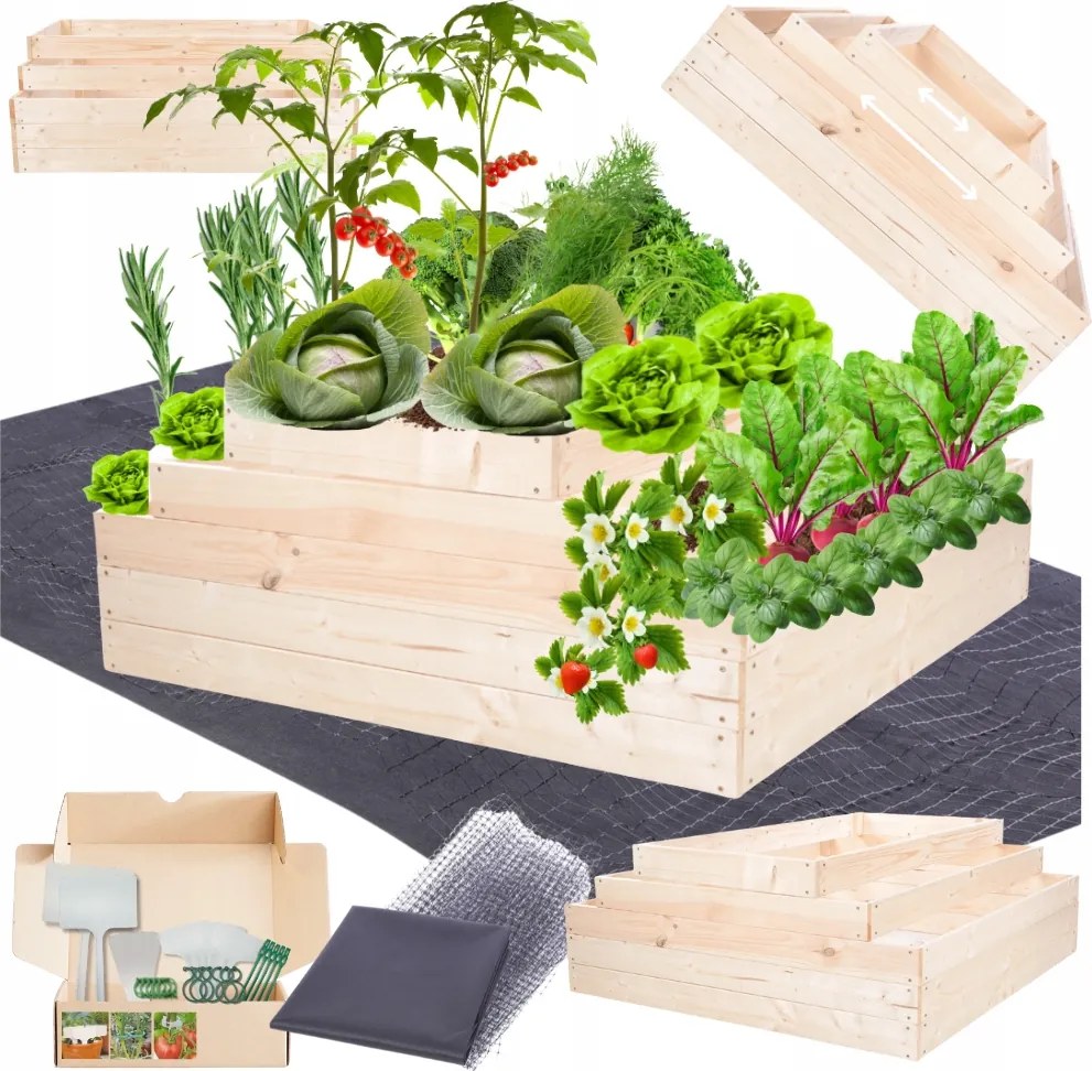 Magasított lépcsőzetes ágyás állítható fa ágyás 45x120x120