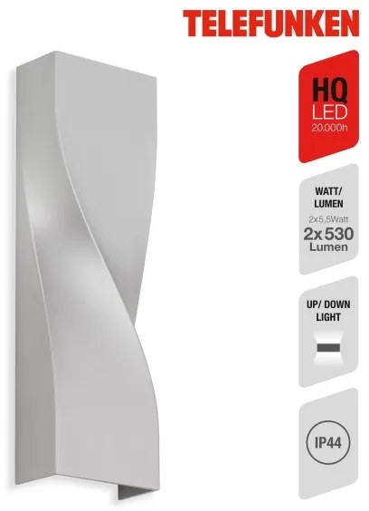 Telefunken 312704TF-LED Kültéri fali lámpa 2xLED/5,5W/230V IP44 ezüst