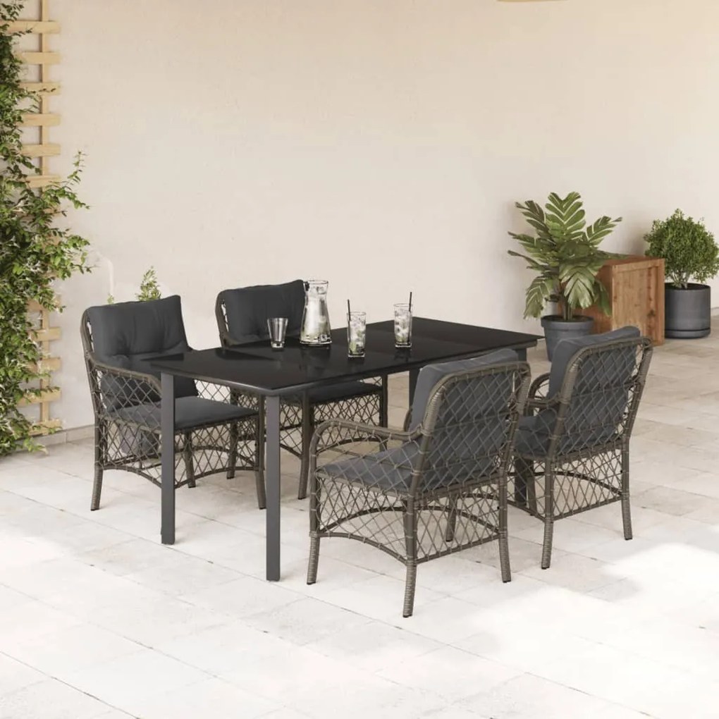 5 részes szürke polyrattan kerti étkezőgarnitúra párnával