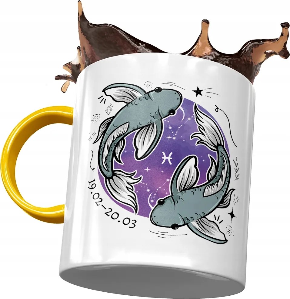 Bögre Sárga Halak Zodiákus jelek Horoszkóp Nyomtatott fényképpel