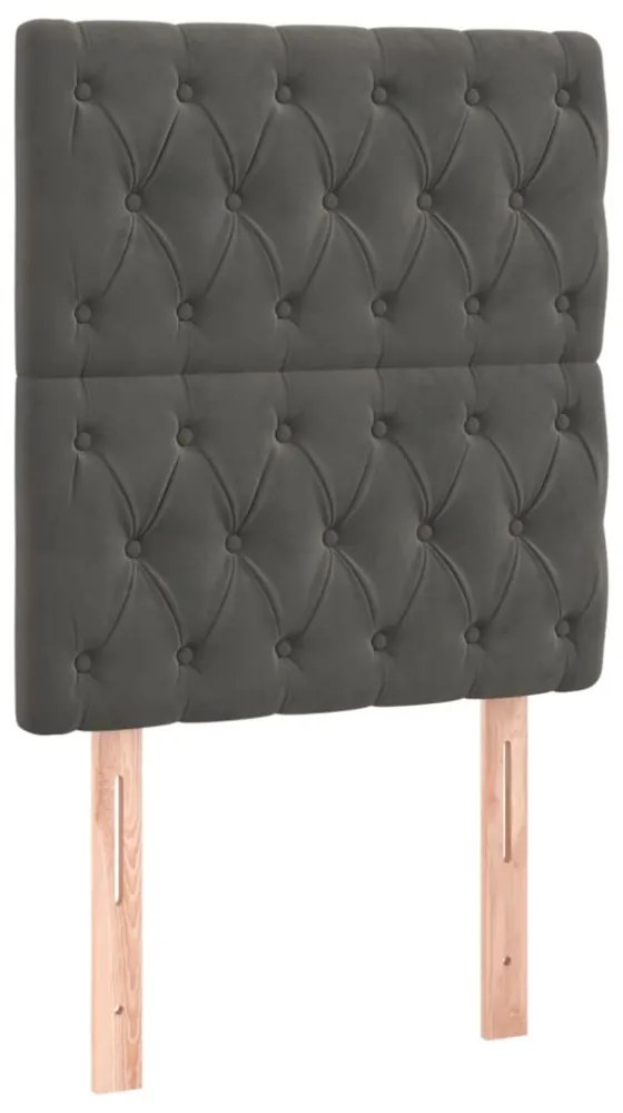 sötétszürke bársony rugós és LED-es ágy matraccal 90x200 cm