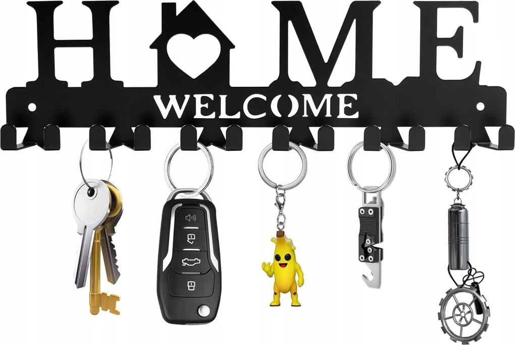 Fali akasztó Dupla akasztós Home felirat 32x10cm Fekete