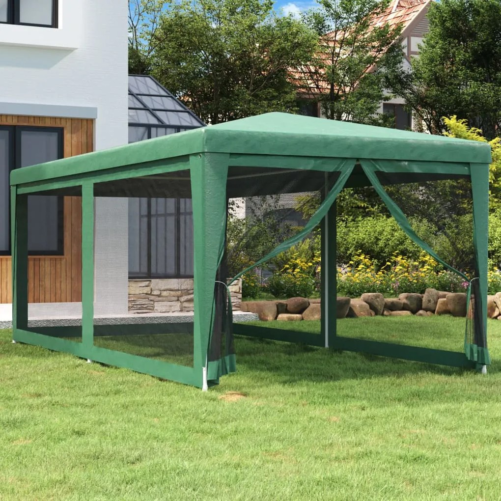 zöld HDPE rendezvénysátor 6 hálós oldalfallal 3x6 m