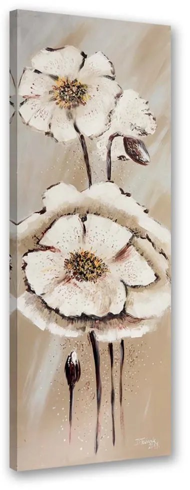 Gario Vászonkép Fehér festett virágok Méret: 30 x 90 cm