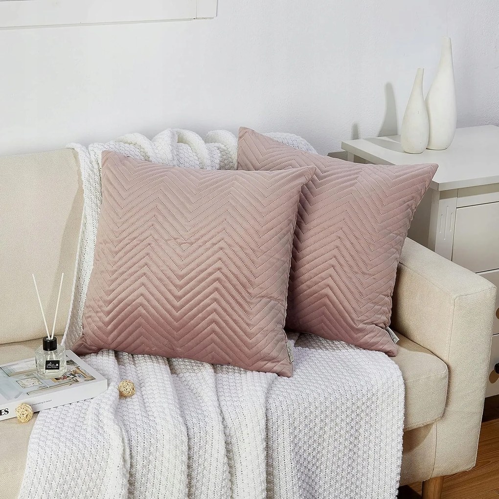 Szett 2 Bársony Párnahuzat, Halvány Rózsaszín, 65 x 65 cm