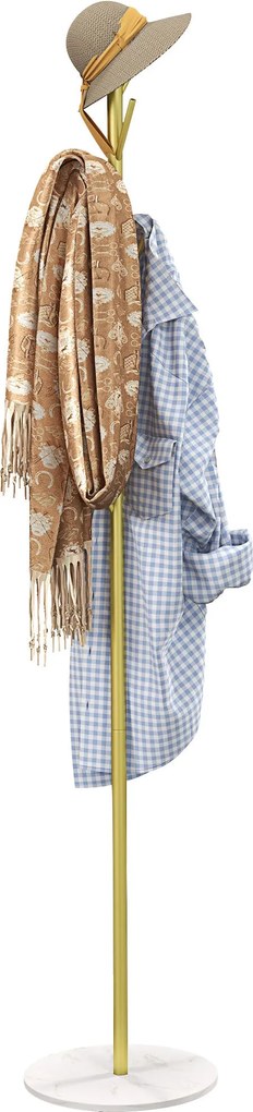 HOMCOM Szabadon álló Kabátállvány 8 Akasztóval és Márvány Alapra, Acél Kabátállvány Előszobába és Hálószobába, Ø32 x 164 cm, Arany | Aosom