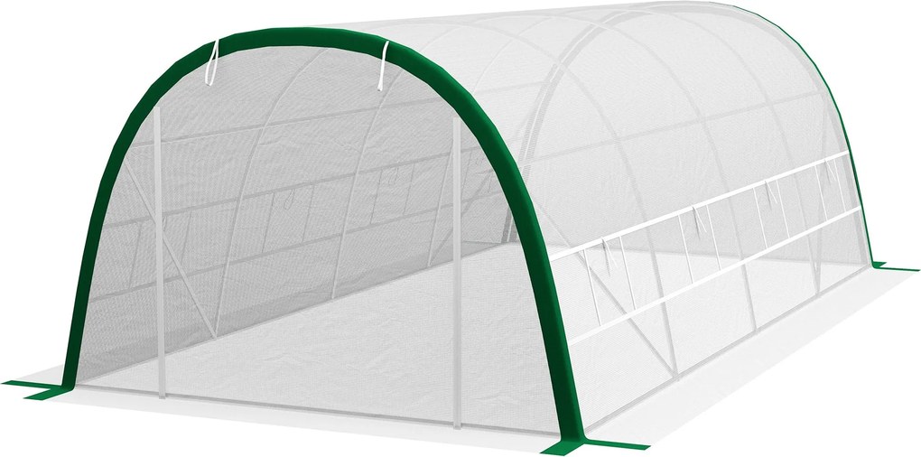 Outsunny 18m² Kerti Alagútház Paradicsom Üvegház 6L x 3W x 2H m - 8 Ablak, Felgombolható Cipzáras Ajtó - Horganyzott Acél Tubuláris Váz, Fehér Magas S