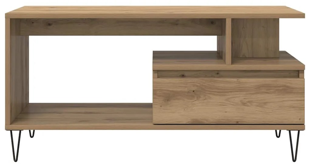 kézműves tölgy színű szerelt fa dohányzóasztal 90x49x45 cm
