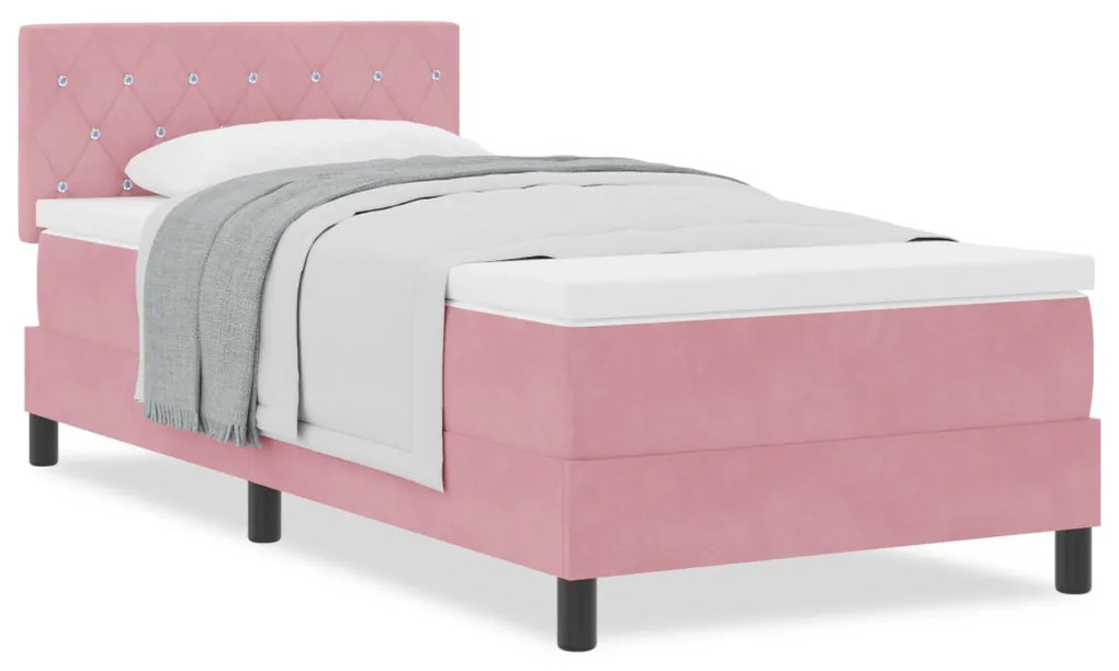 Box Spring Ágy Matraccal Rózsaszín 90x200 cm Bársony