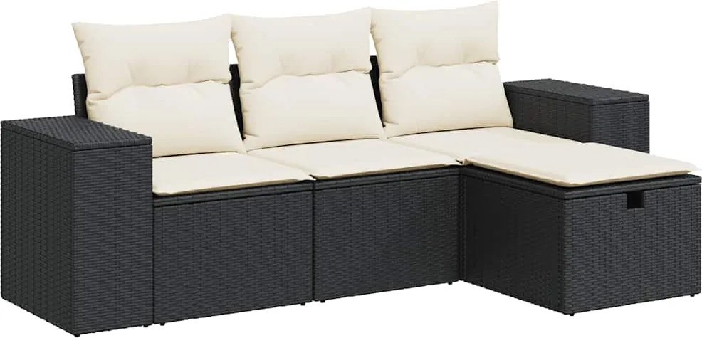 vidaXL 4 részes fekete polyrattan kerti ülőgarnitúra párnákkal