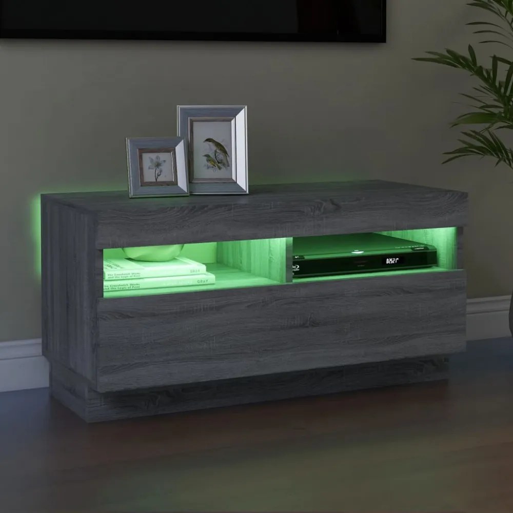 szürke sonoma TV-szekrény LED világítással 80 x 35 x 40 cm