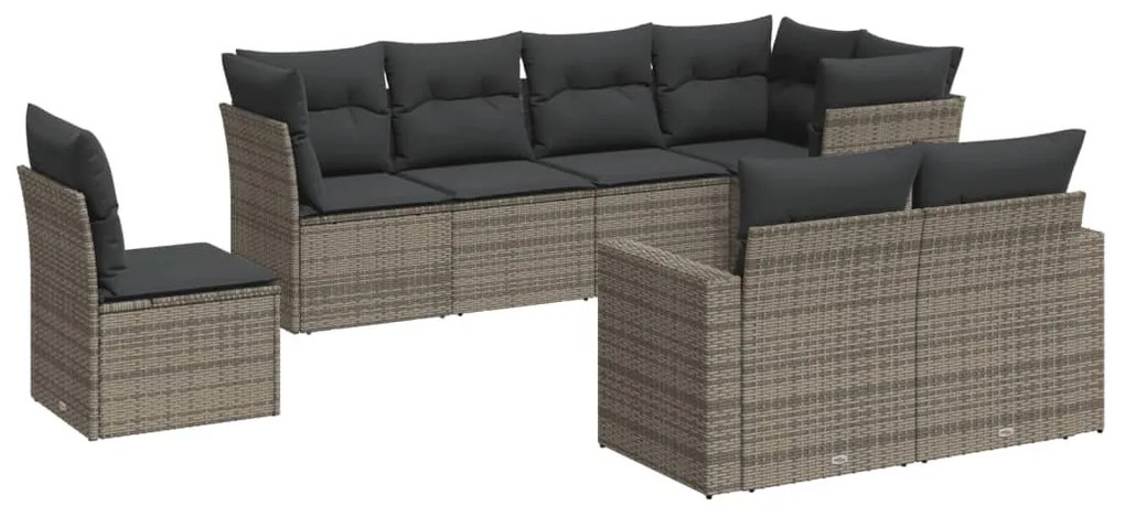 8 részes szürke polyrattan kerti ülőgarnitúra párnákkal