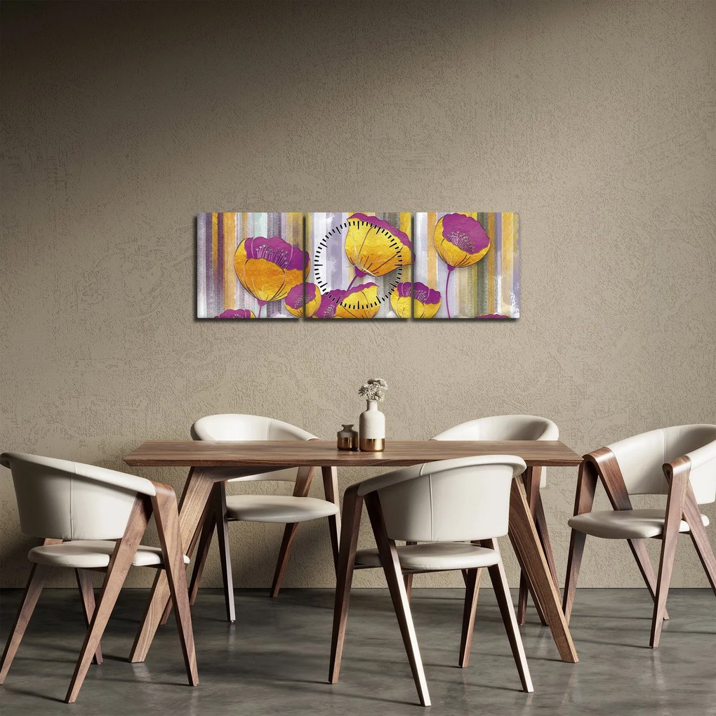 Kép - Virágok illusztrációja (órával) (90x30 cm)