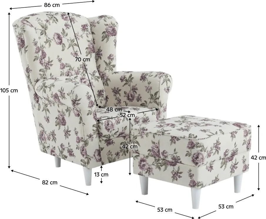 füles fotel puffal, szövet rose 18, ASTRID