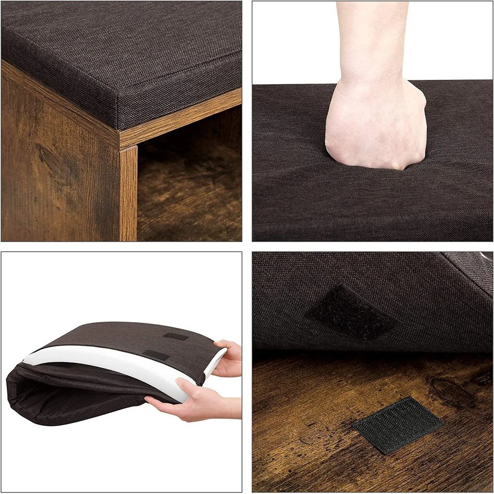 10 cipőtároló pad, cipőpad, cipőtartó párnával, rusztikus barna