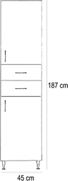 Bianca Plus 45 magas szekrény 2 ajtóval, 2 fiókkal, magasfényű fehér színben, jobbos