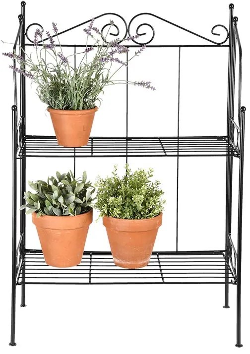 Kovácsoltvas virágtartó állvány, 2 polcos, 56,5 x 79,5 cm