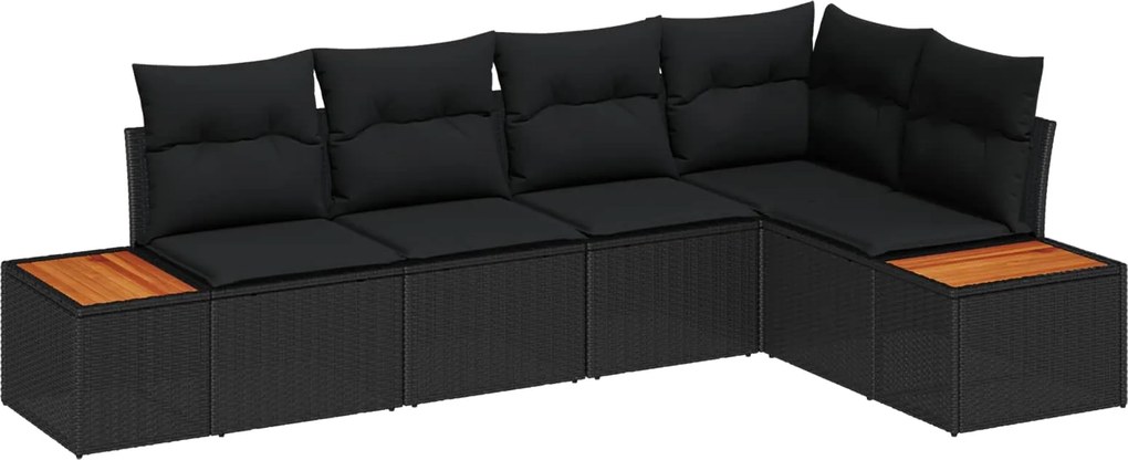 vidaXL Kerti Kanapé Szett párnával tárolóval 5 pcs Fekete Poli rattan