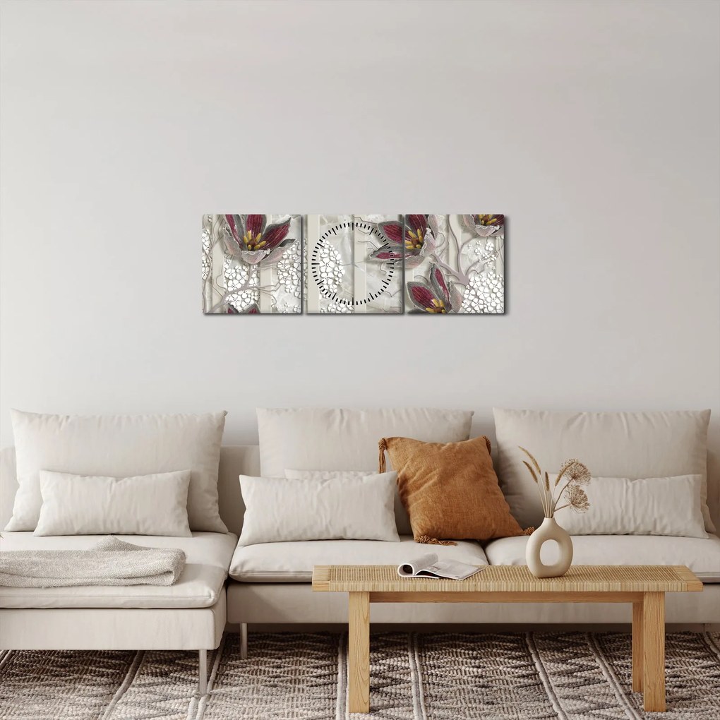 Kép - Dekoratív virágok (órával) (90x30 cm)