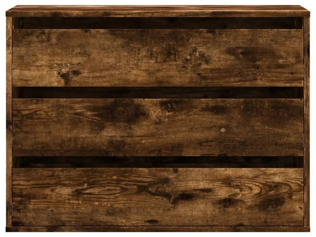 füstös tölgy színű szerelt fa fiókos sarokszekrény 80x41x58 cm