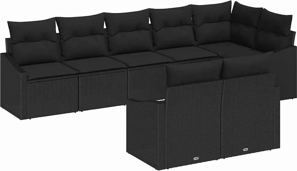 vidaXL Kerti Kanapé Szett párnával tárolóval 8 pcs Fekete polirattan