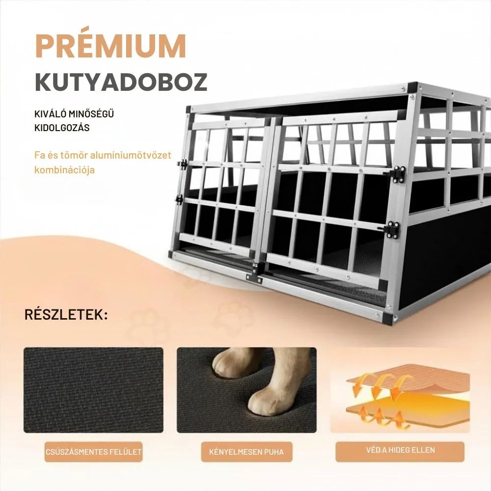 BRUNO kutyaszállító box, 89x70x51cm, ezüst/fekete Cadoca