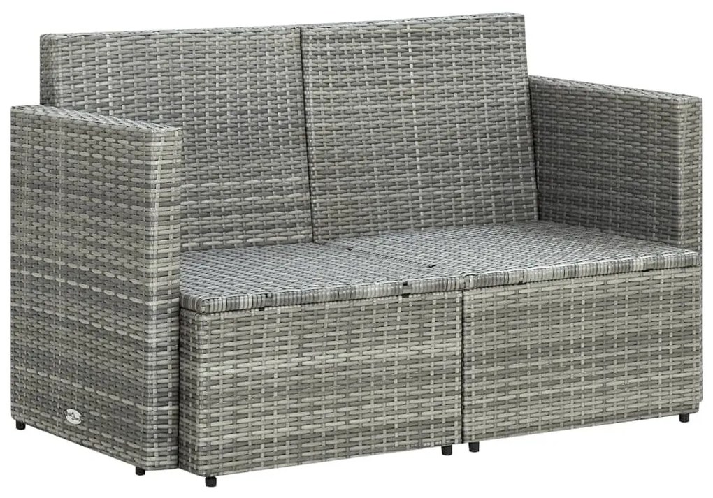 Szürke kétszemélyes polyrattan kerti kanapé párnákkal