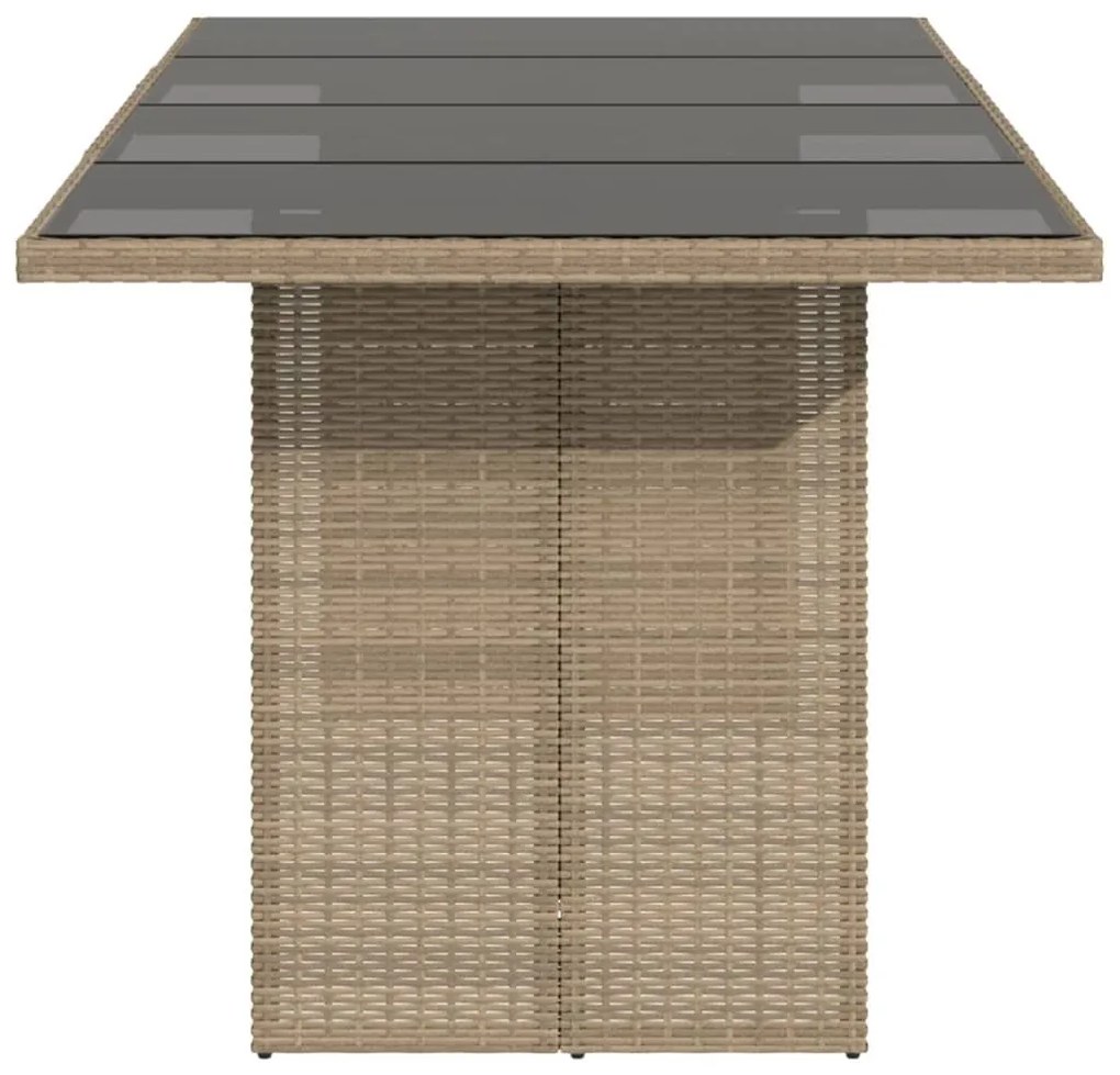 bézs polyrattan üveglapos kerti asztal 190 x 80 x 75 cm