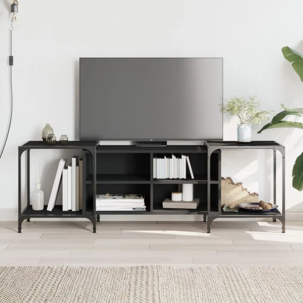 fekete szerelt fa TV-szekrény 153 x 37 x 50 cm
