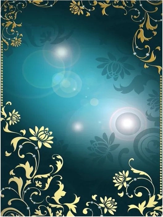 Flizelin fotótapéta Arany virágok és minták türkiz alapon 206x275 +ragasztó